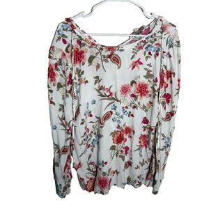 Loft Blouse Women's Large Floral Long Sleeve Printed Casual Boho Shirt Top